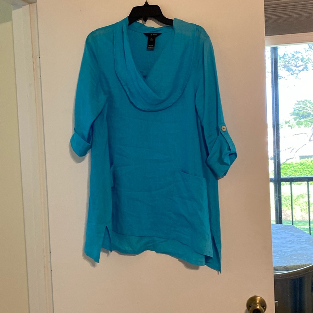 Ali Miles turquoise 100% linen top